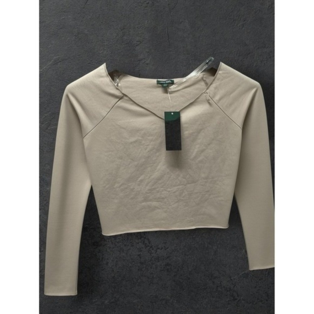 Women's size‎ Medium Long Sleeve Scoop Neck Crop Top - Taupe Wild Fable Tan - Picture 3 of 7